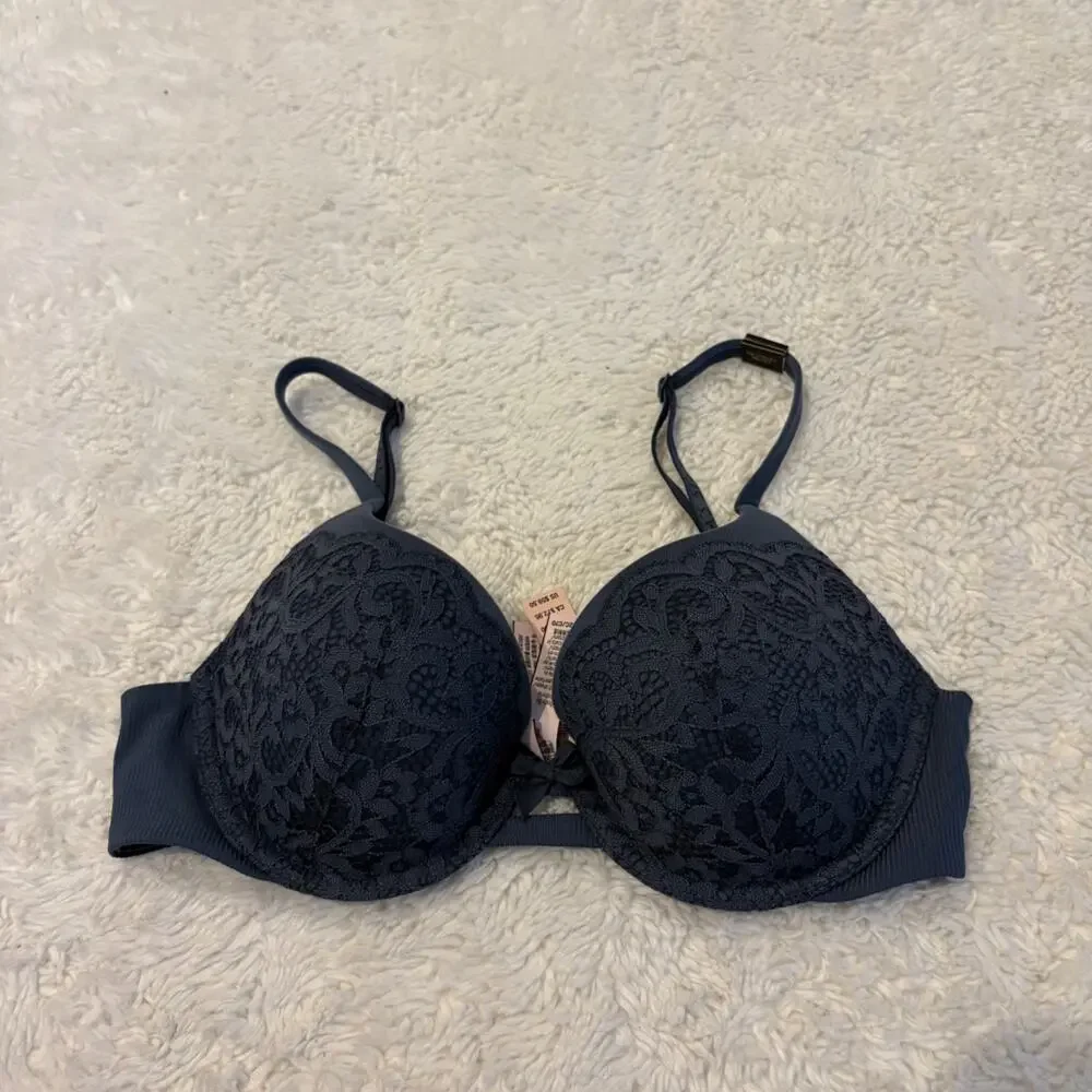 NWT VS Dream Angels Navy Body Lace Overlay Padded Bra 32C Sexy Lingerie Hot